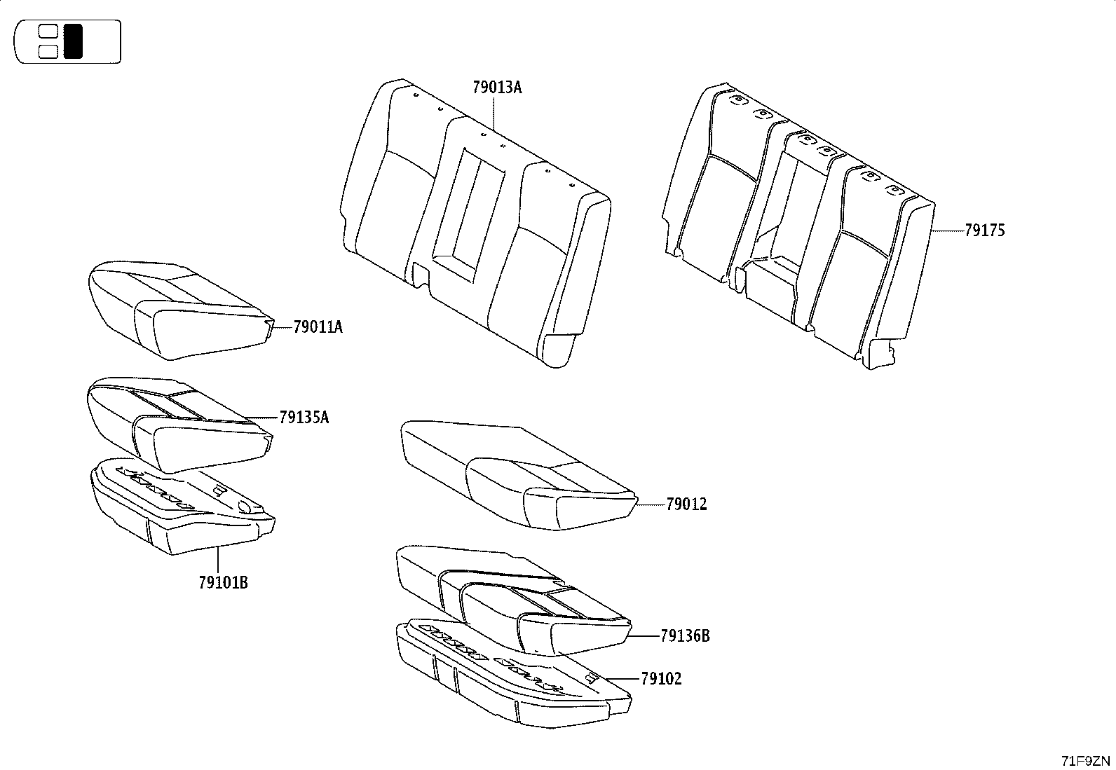 71502-0K830 PAD, FRONT SEAT CUSHION, LH (FOR SEPARATE TYPE) product image
