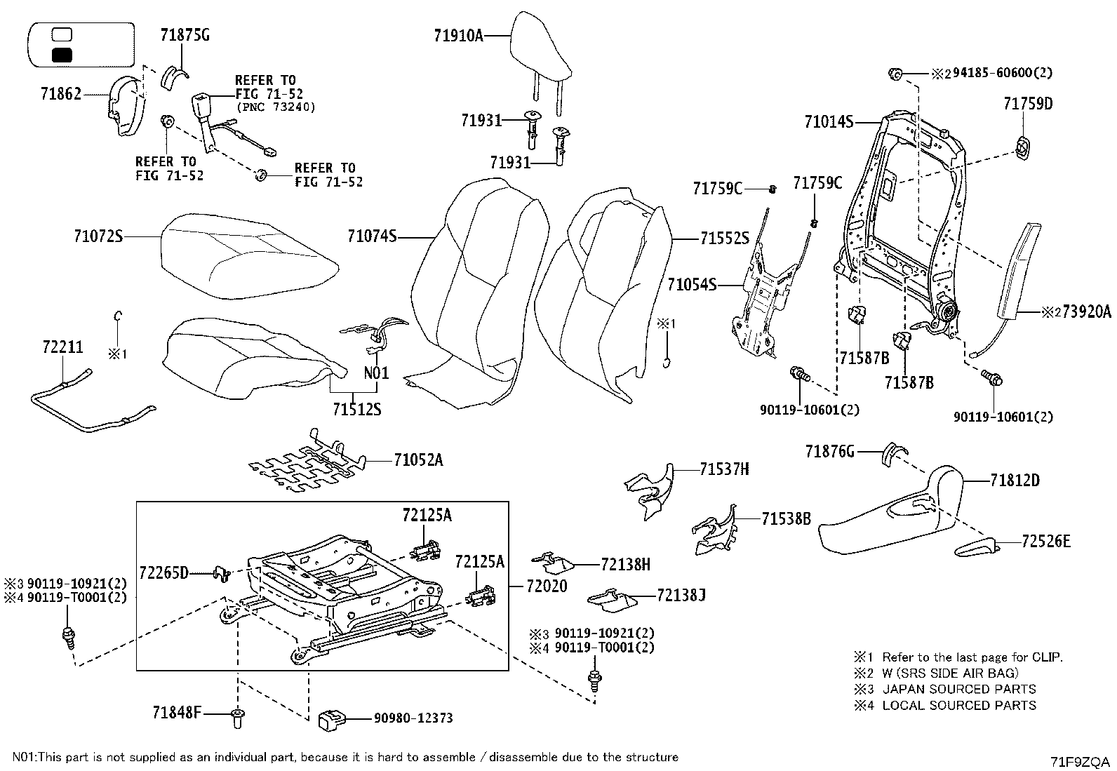 71014-0KA90 FRAME SUB-ASSY, FRONT SEAT BACK, LH product image