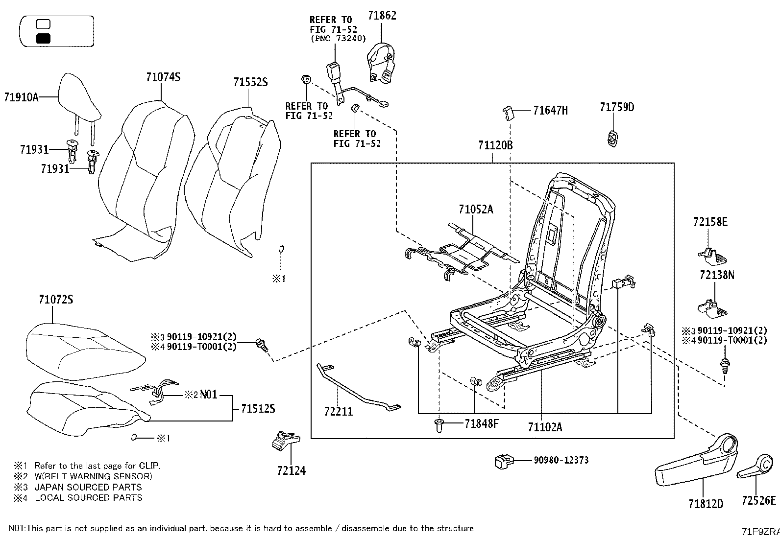 71014-0KA90 FRAME SUB-ASSY, FRONT SEAT BACK, LH product image