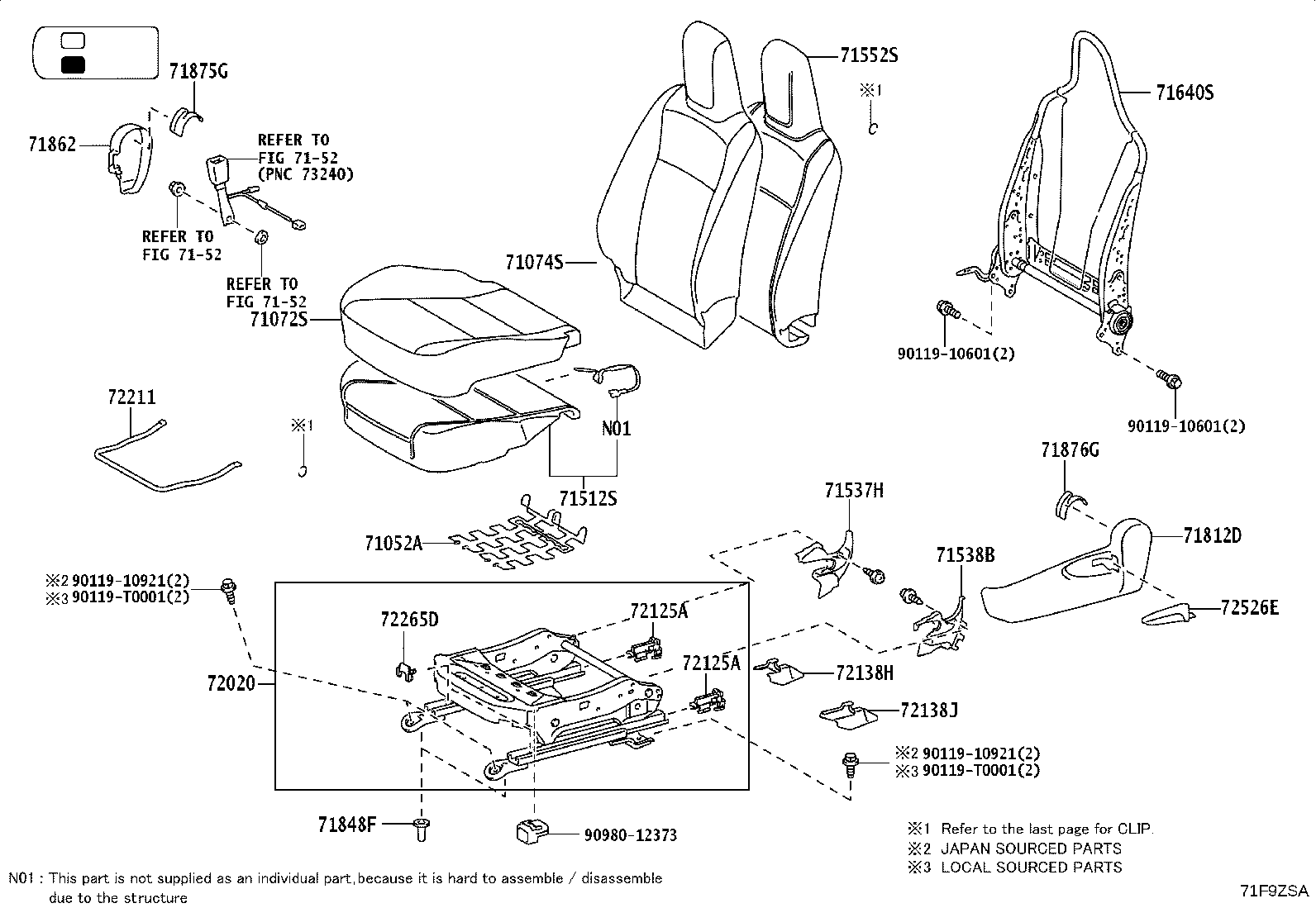 71014-0KA90 FRAME SUB-ASSY, FRONT SEAT BACK, LH product image