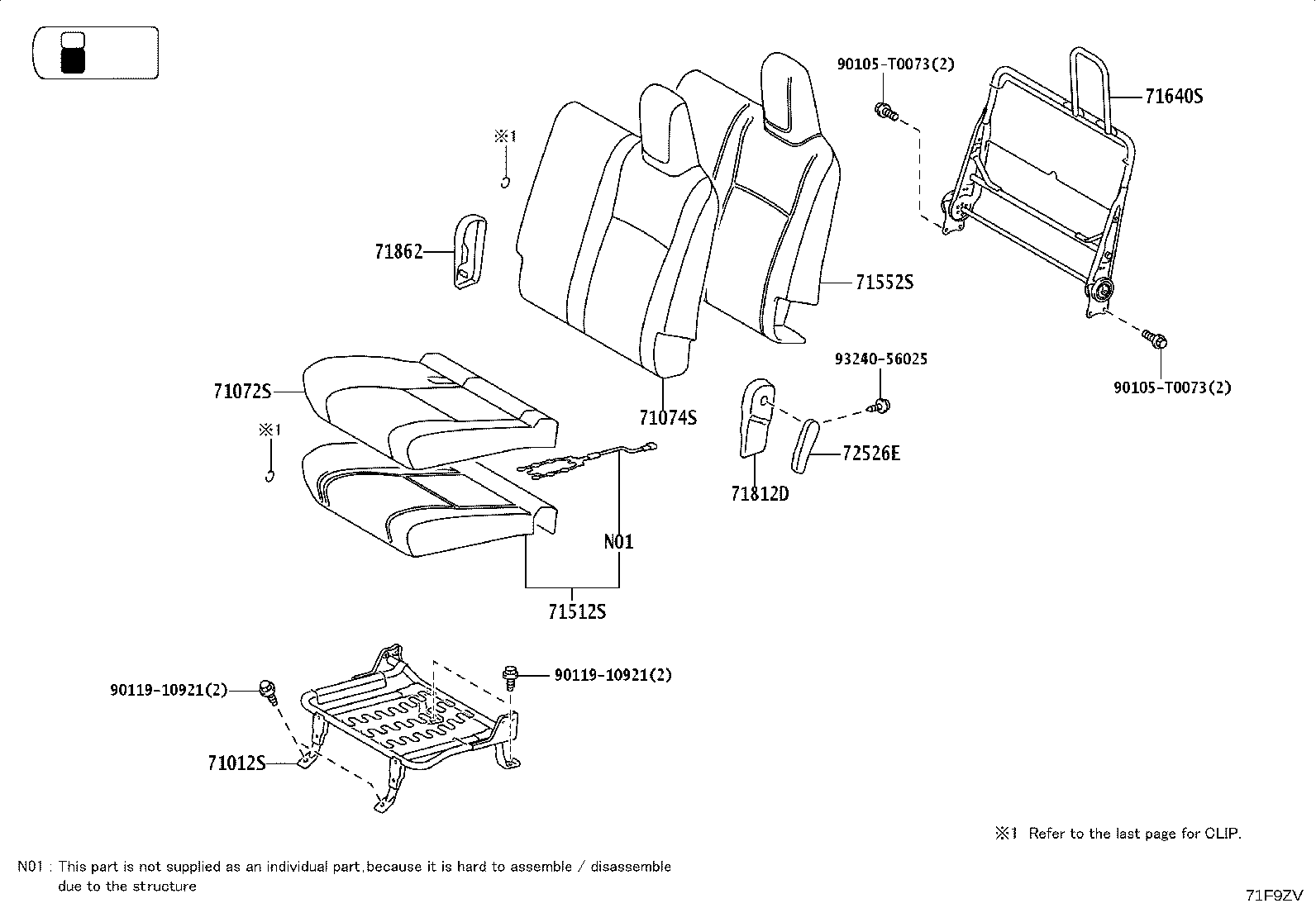 71014-0KA90 FRAME SUB-ASSY, FRONT SEAT BACK, LH product image
