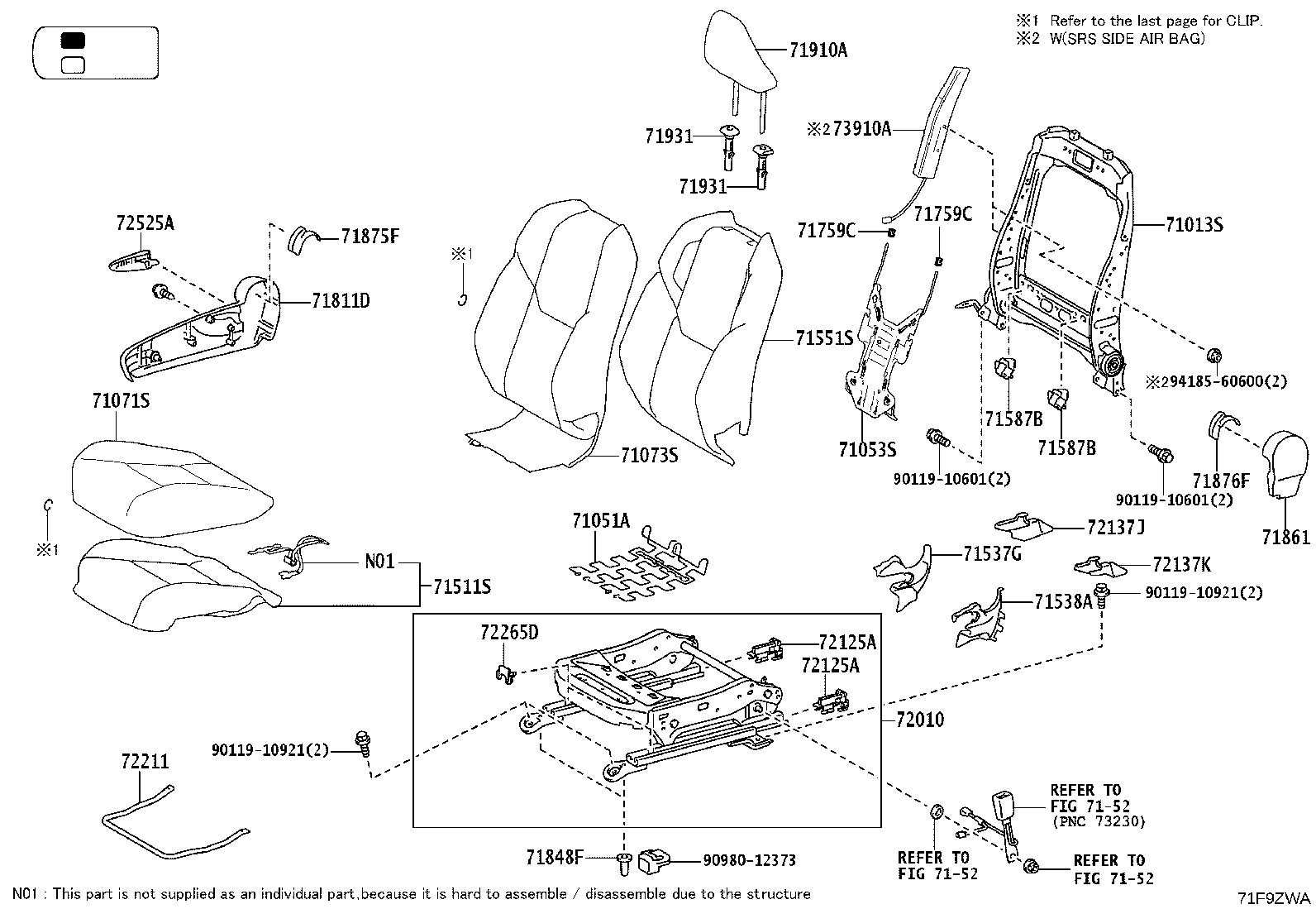 71014-0KA90 FRAME SUB-ASSY, FRONT SEAT BACK, LH product image
