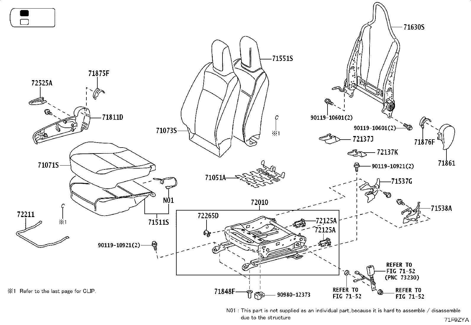 71014-0KA90 FRAME SUB-ASSY, FRONT SEAT BACK, LH product image