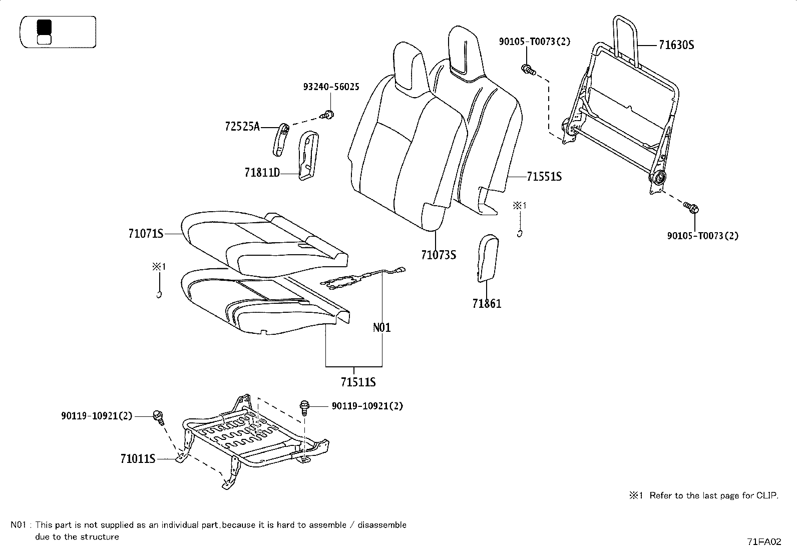 71014-0KA90 FRAME SUB-ASSY, FRONT SEAT BACK, LH product image