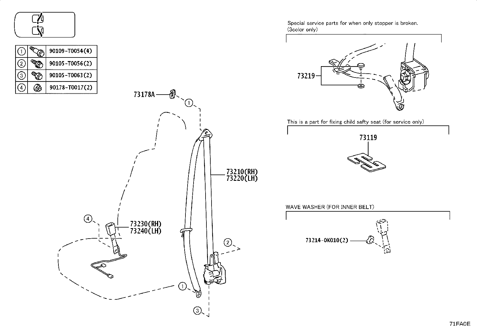 73150-0K090-C2 BELT ASSY, FRONT SEAT LAP TYPE, CENTER product image