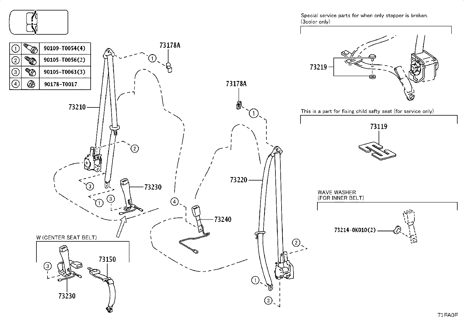 73150-0K090-C2 BELT ASSY, FRONT SEAT LAP TYPE, CENTER product image