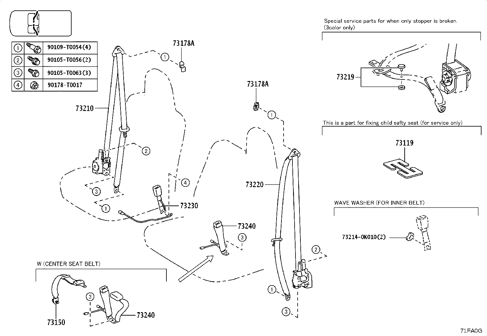 73150-0K090-C2 BELT ASSY, FRONT SEAT LAP TYPE, CENTER product image