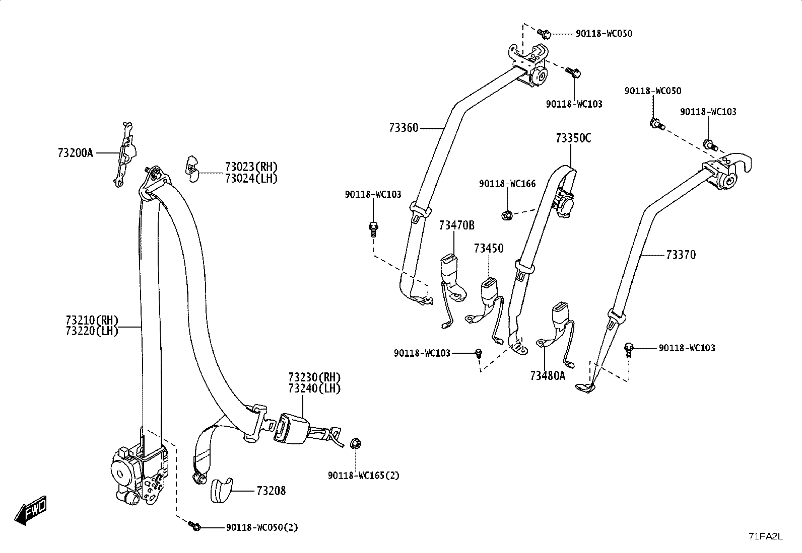 73370-WC018 BELT ASSY, REAR SEAT 3 POINT TYPE, OUTER LH product image