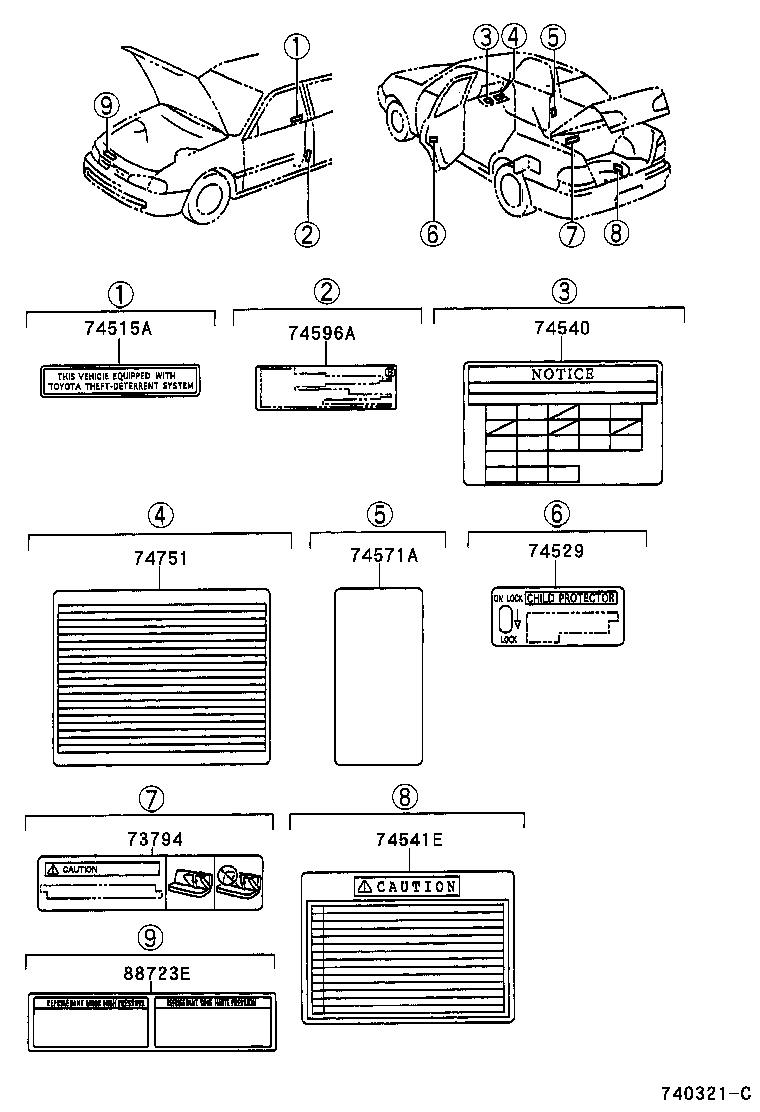 Toyota 74596-02010 LABEL, SIDE AIR BAG CAUTION