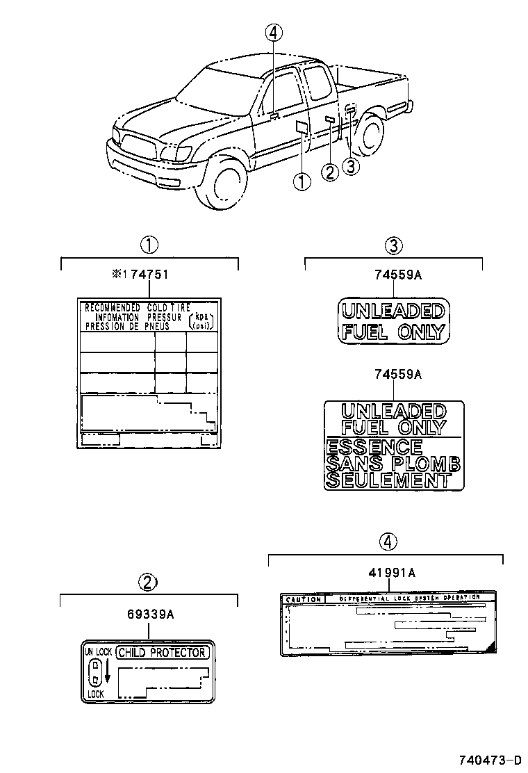 Toyota 42661-04010 LABEL, TIRE PRESSURE INFORMATION