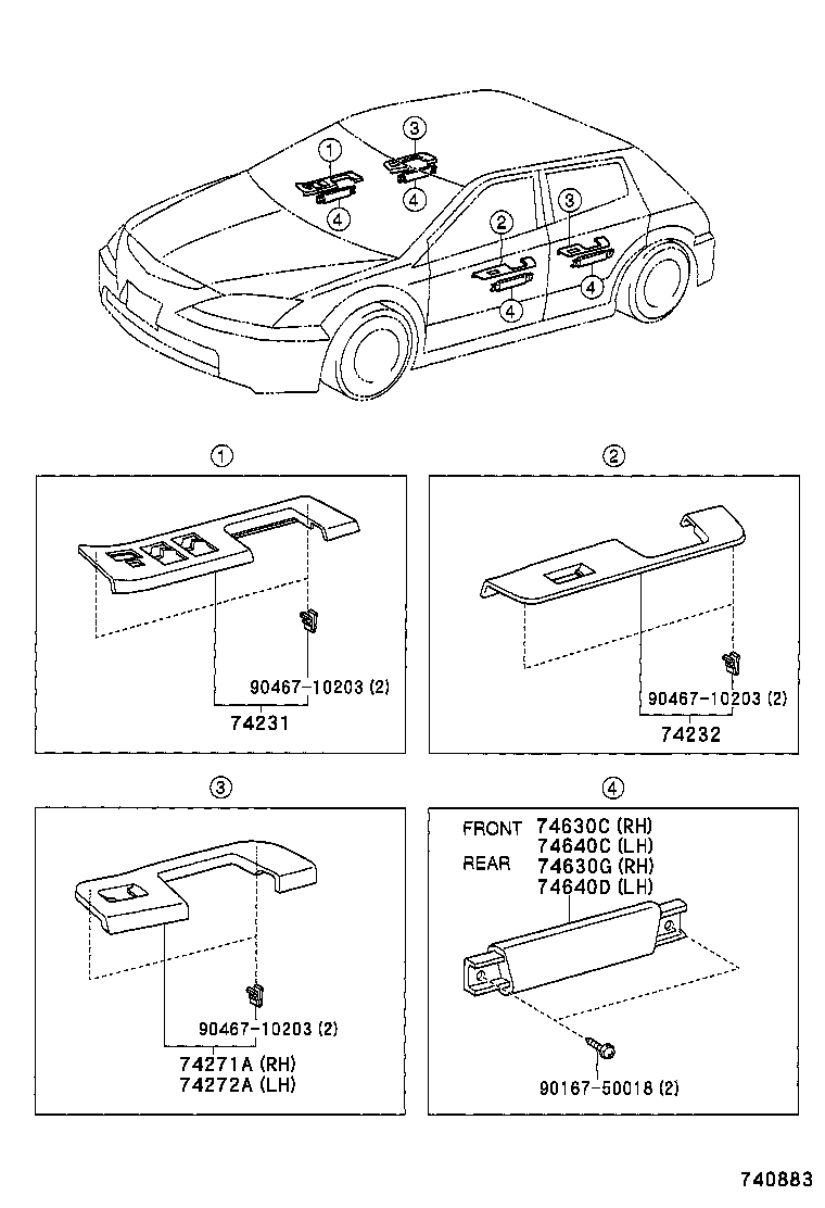 74231-12490-C0 PANEL, FRONT ARMREST BASE, UPPER RH product image