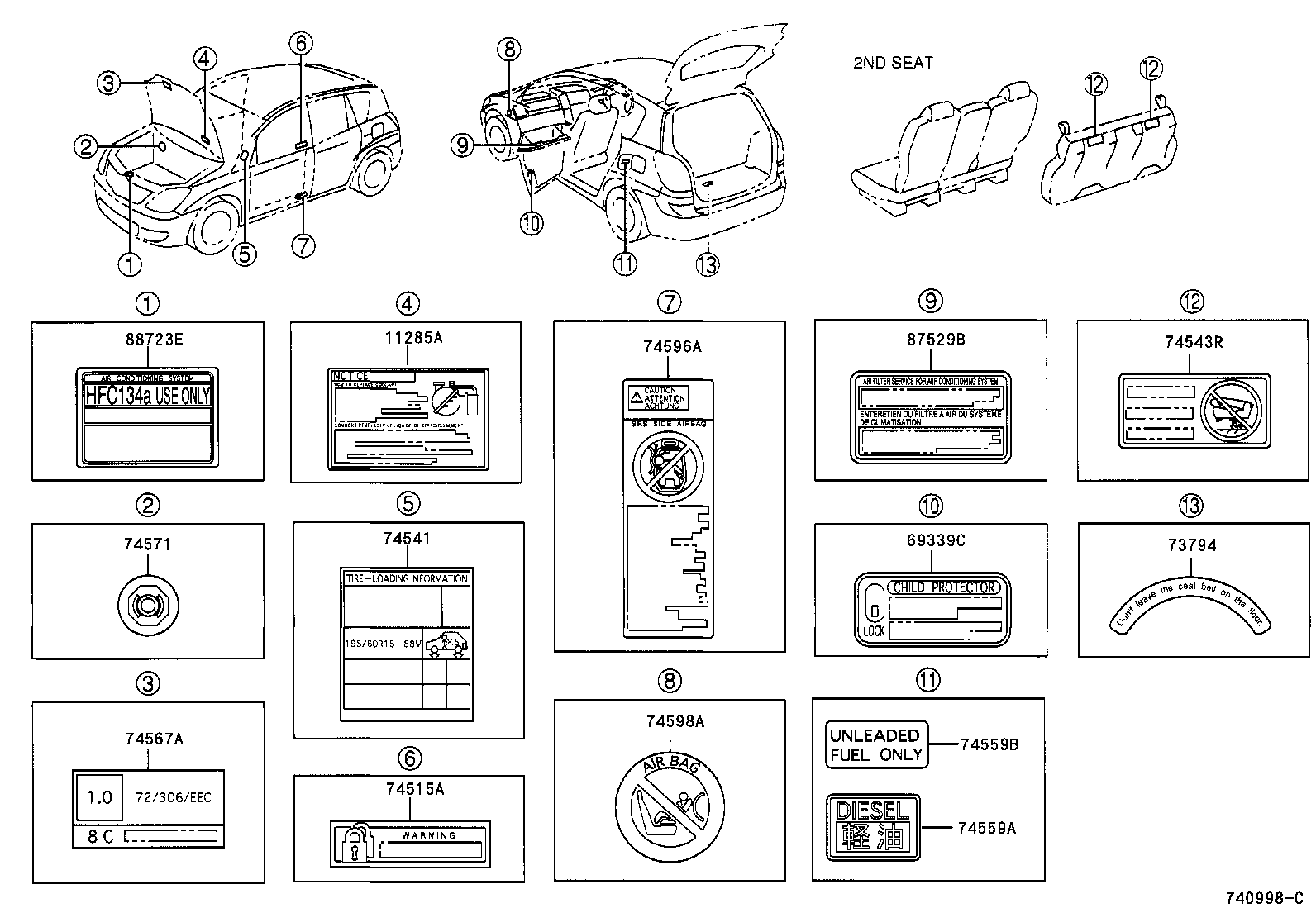 73794-13030 LABEL, REAR SEAT BELT NOTICE product image