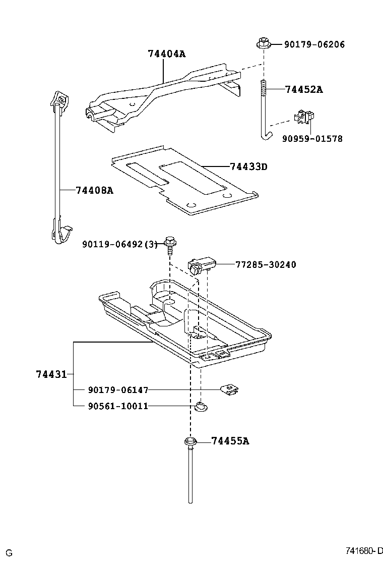 Toyota 74433-53030 SUPPORT, BATTERY TRAY,NO.1