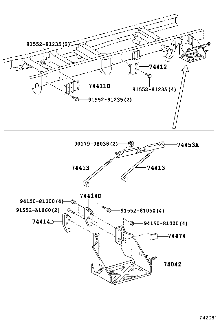 74402-89202 BRACKET, BATTERY, REAR product image