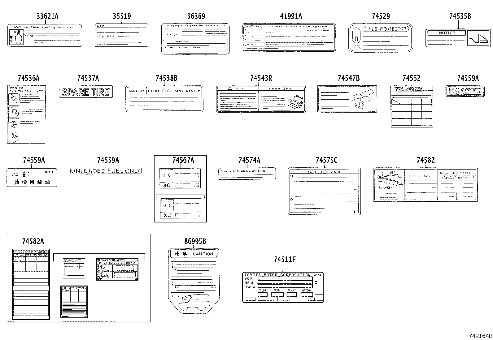 Toyota 74543-60240 LABEL, REAR SEAT CAUTION