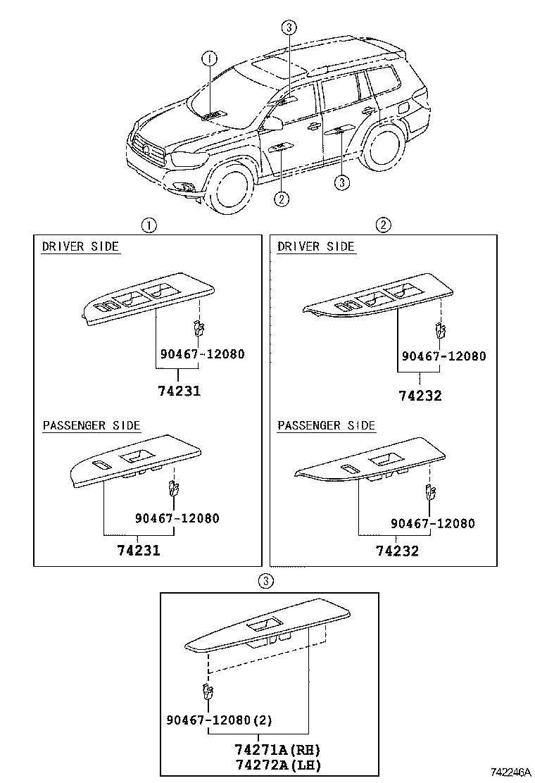 74232-48060-B0 PANEL, FRONT ARMREST BASE, UPPER LH product image