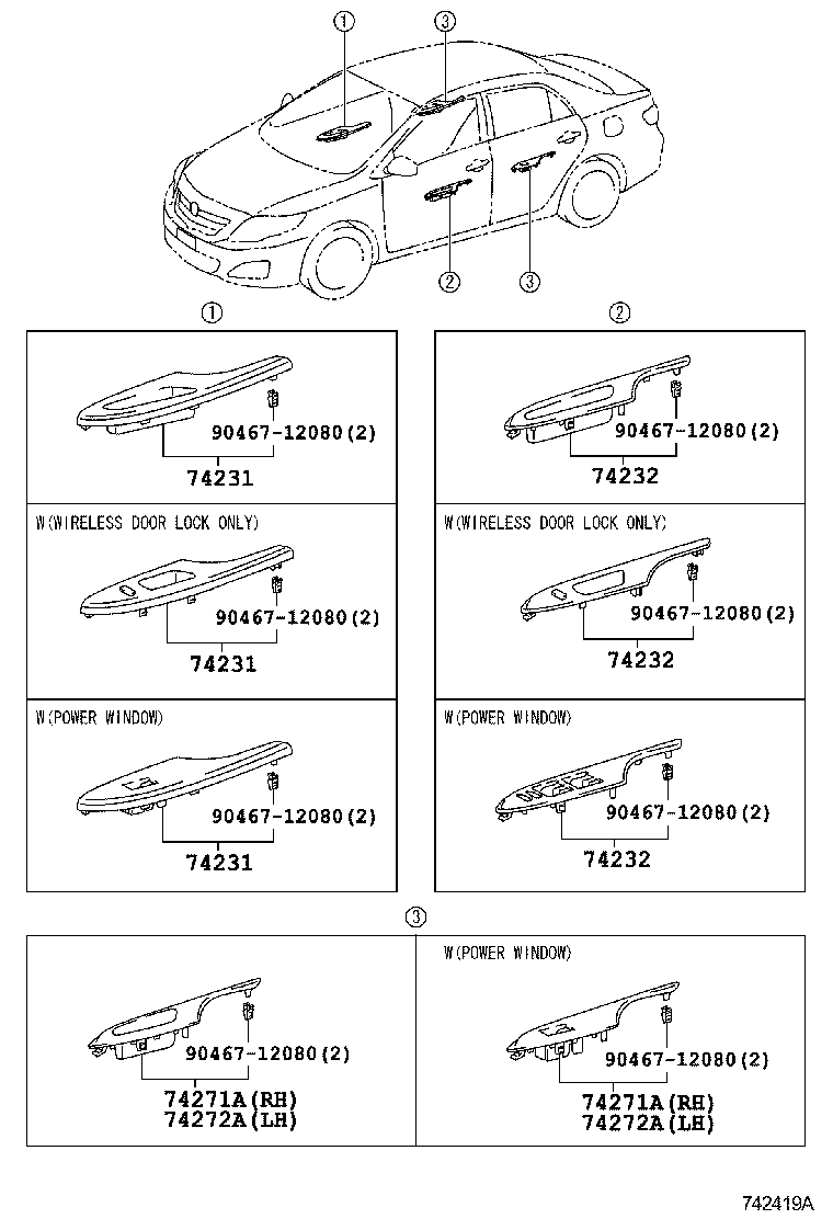 74271-02480-E1 PANEL, REAR DOOR ARMREST BASE, UPPER RH product image