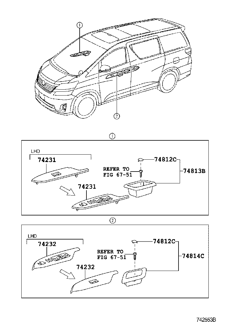 74232-58040 PANEL, FRONT ARMREST BASE, UPPER LH product image