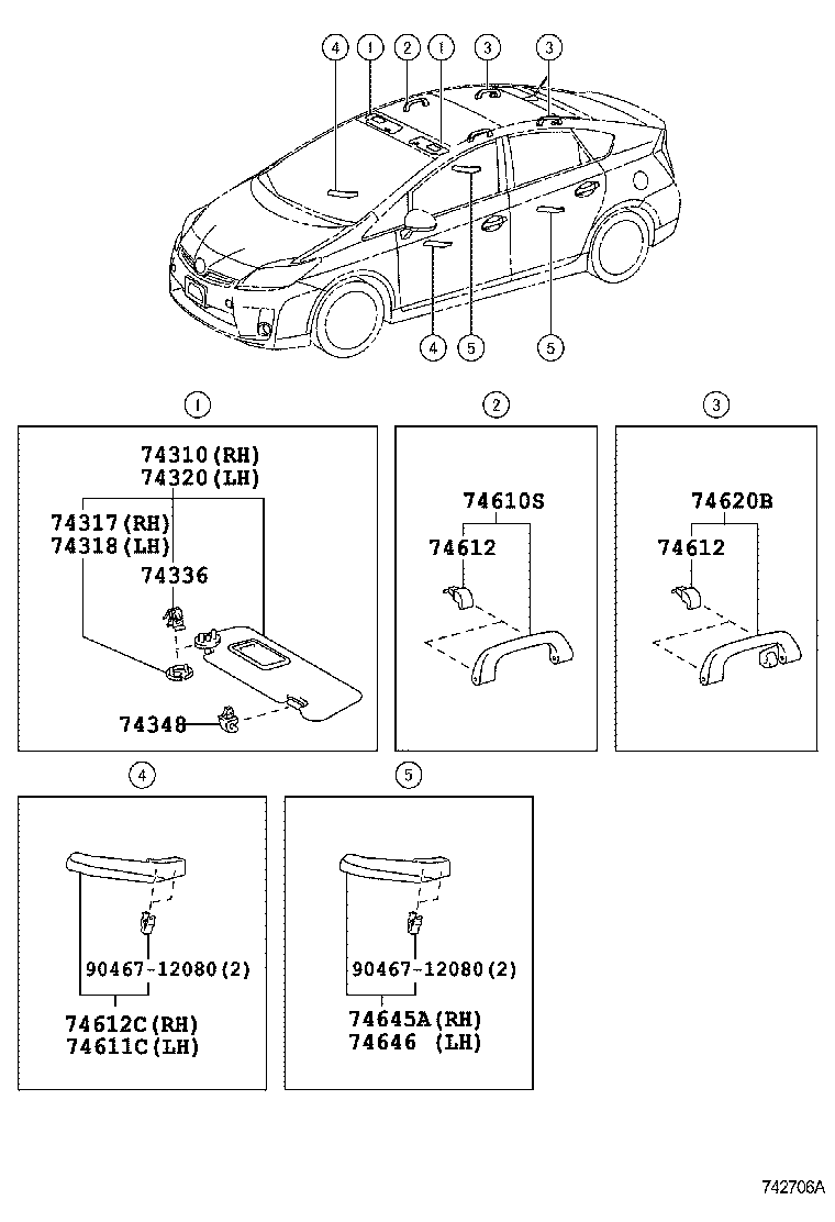 Toyota 74336-47010 CLIP, VISOR ARM SET