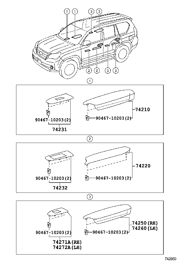 74232-60770 PANEL, FRONT ARMREST BASE, UPPER LH product image