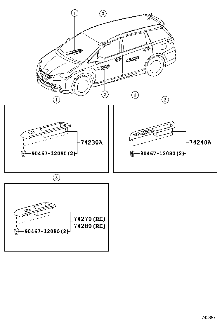 74271-0M070 PANEL ASSY, REAR DOOR ARMREST BASE, RH product image