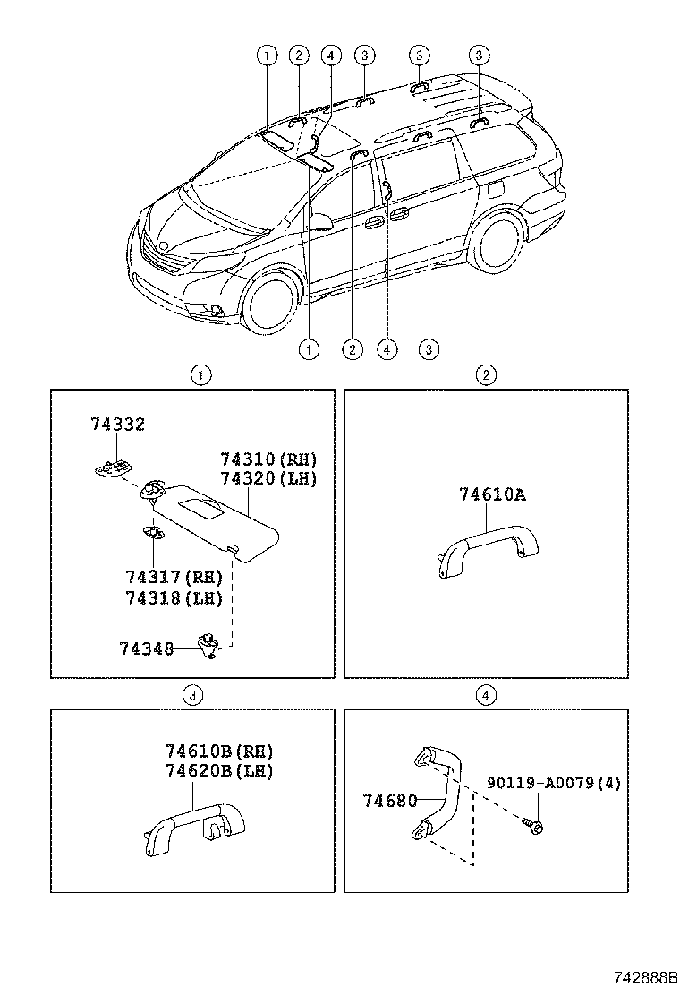 Toyota 74348-08030-B0 HOLDER, VISOR
