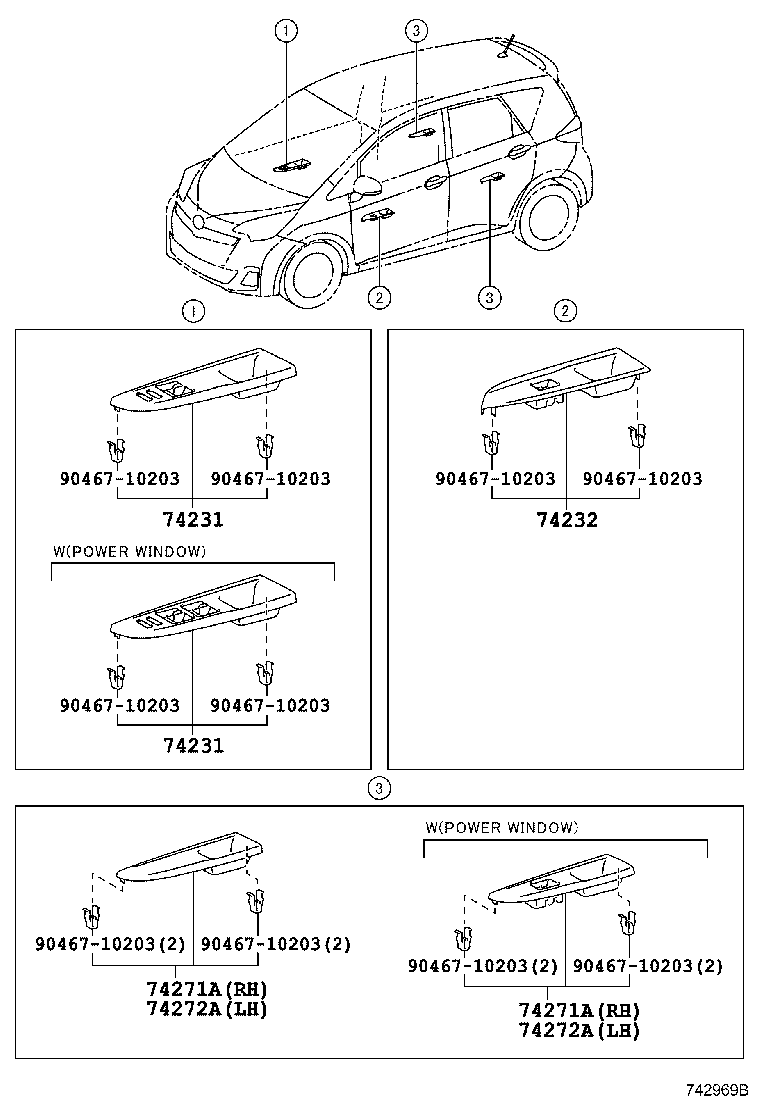 74271-52220-B1 PANEL, REAR DOOR ARMREST BASE, UPPER RH product image