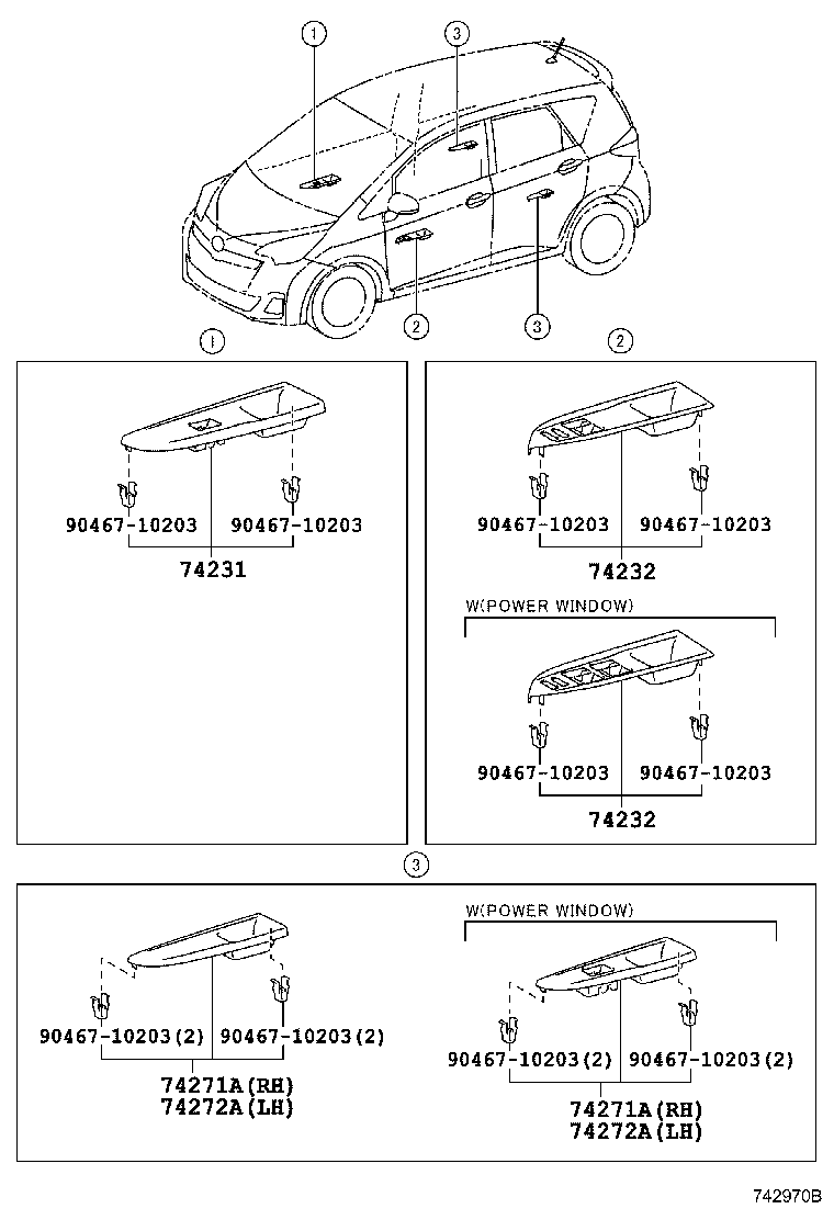 74271-52220-B1 PANEL, REAR DOOR ARMREST BASE, UPPER RH product image