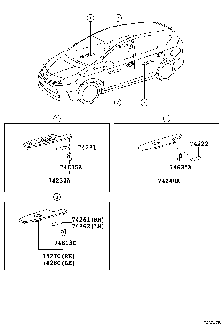 74271-47130 PANEL ASSY, REAR DOOR ARMREST BASE, RH product image