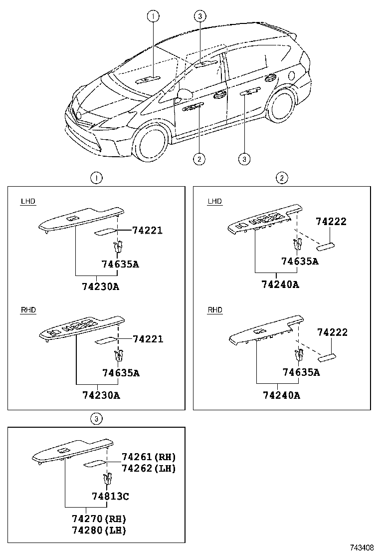 74271-47070 PANEL ASSY, REAR DOOR ARMREST BASE, RH product image