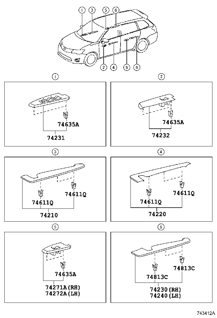 74271-12470-C0 PANEL, REAR DOOR ARMREST BASE, UPPER RH product image