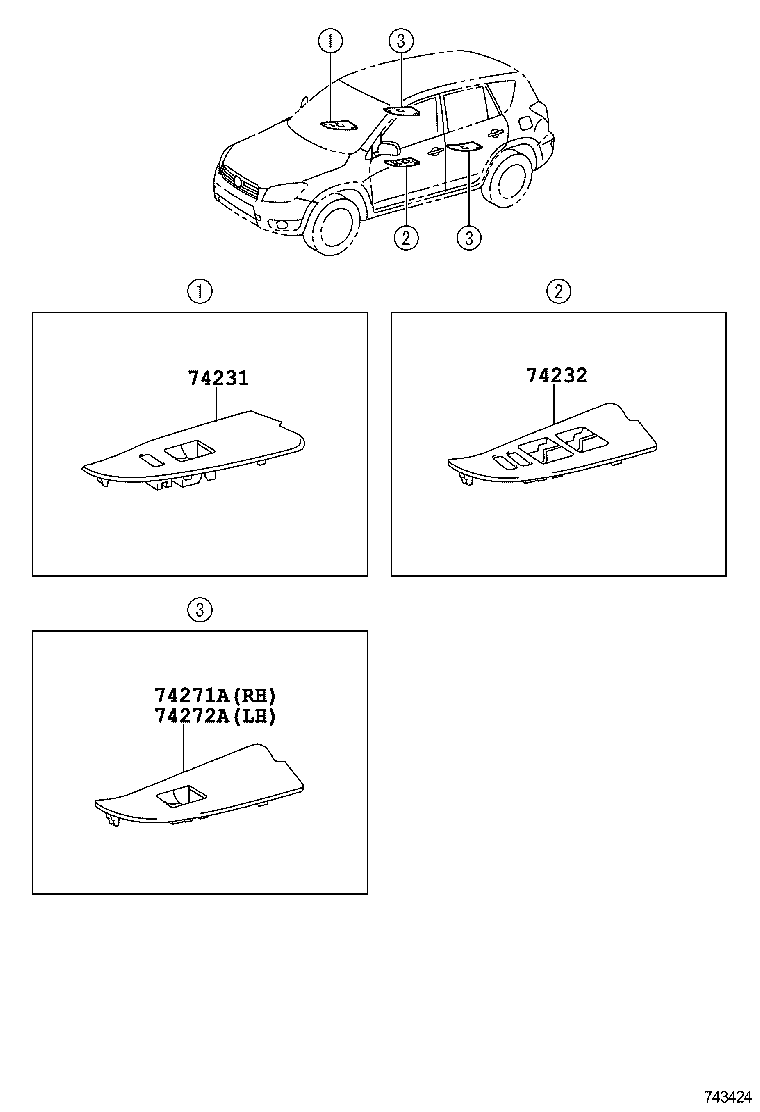 74271-0R010-B0 PANEL, REAR DOOR ARMREST BASE, UPPER RH product image
