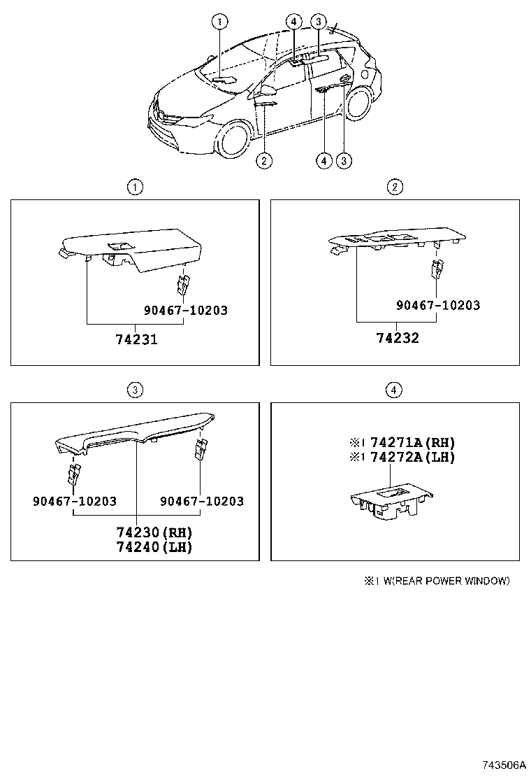 74272-02631 PANEL, REAR DOOR ARMREST BASE, UPPER LH product image