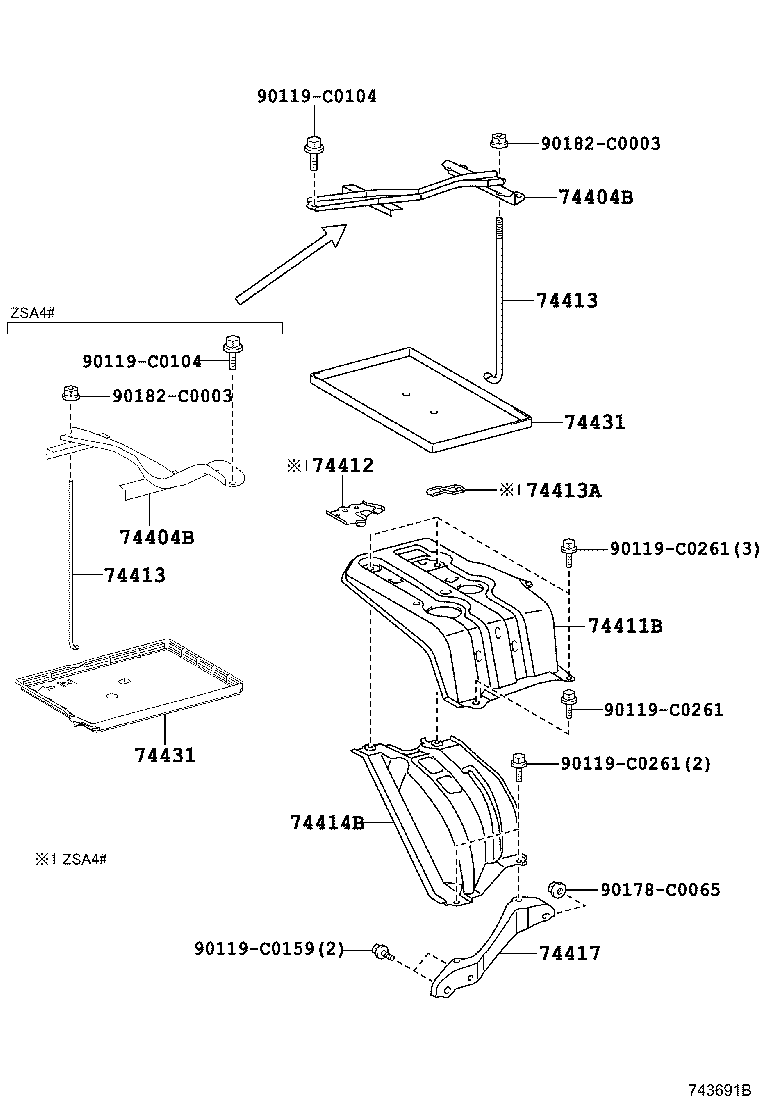 74412-0R010 BRACKET, BATTERY, REAR product image
