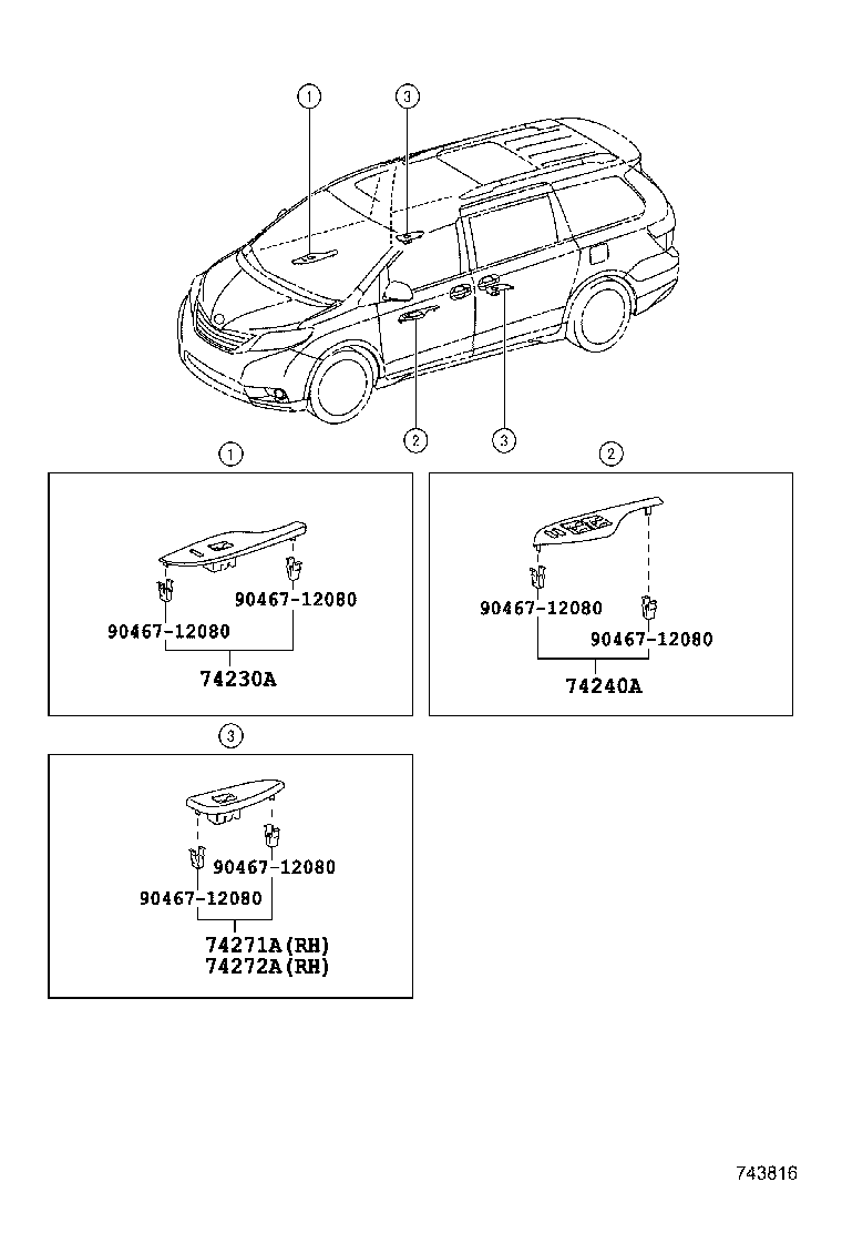 74272-08010 PANEL, REAR DOOR ARMREST BASE, UPPER LH product image
