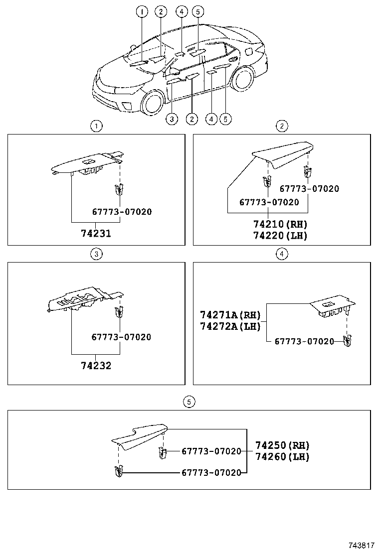 74272-02450-C0 PANEL, REAR DOOR ARMREST BASE, UPPER LH product image