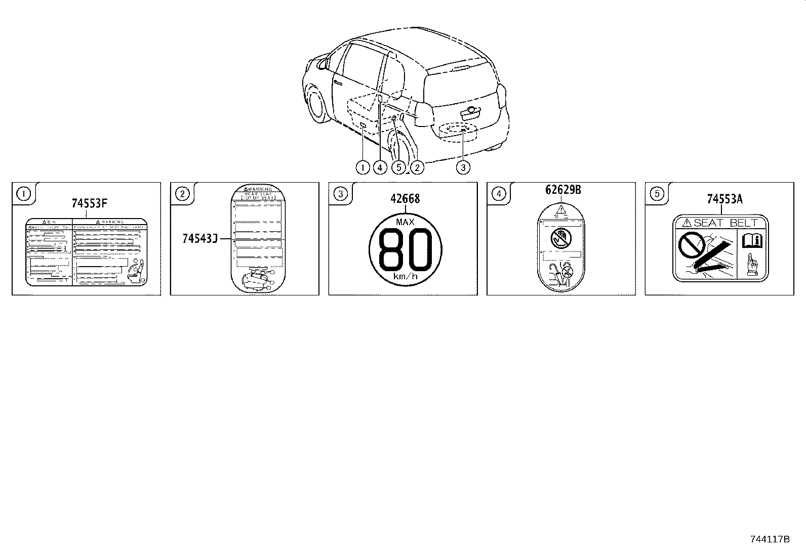 74543-52300 LABEL, REAR SEAT CAUTION product image
