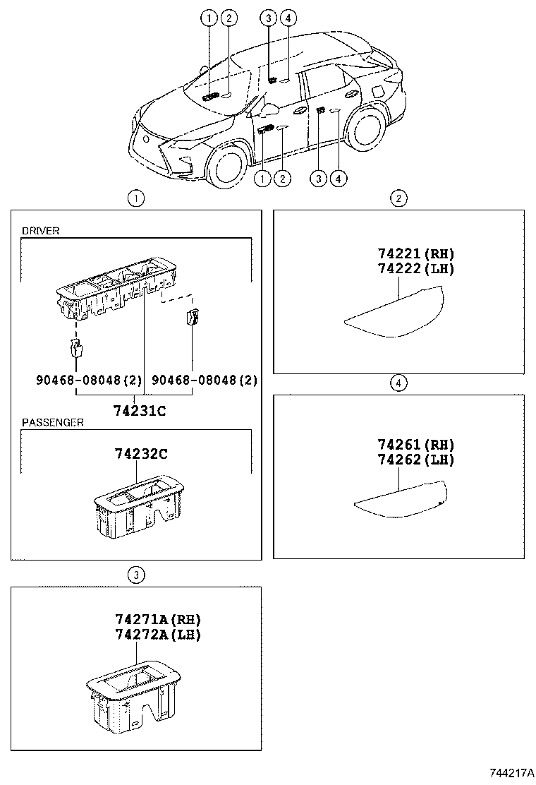 74271-0E070 PANEL, REAR DOOR ARMREST BASE, UPPER RH product image