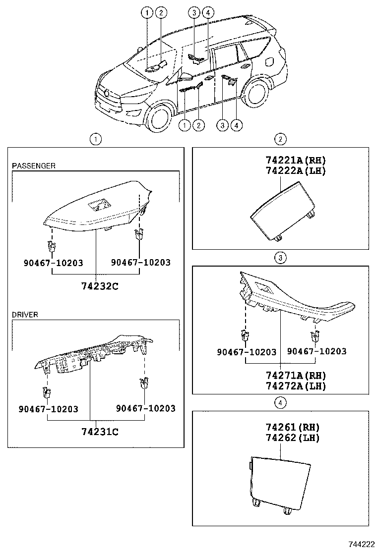 74272-0K290 PANEL, REAR DOOR ARMREST BASE, UPPER LH product image