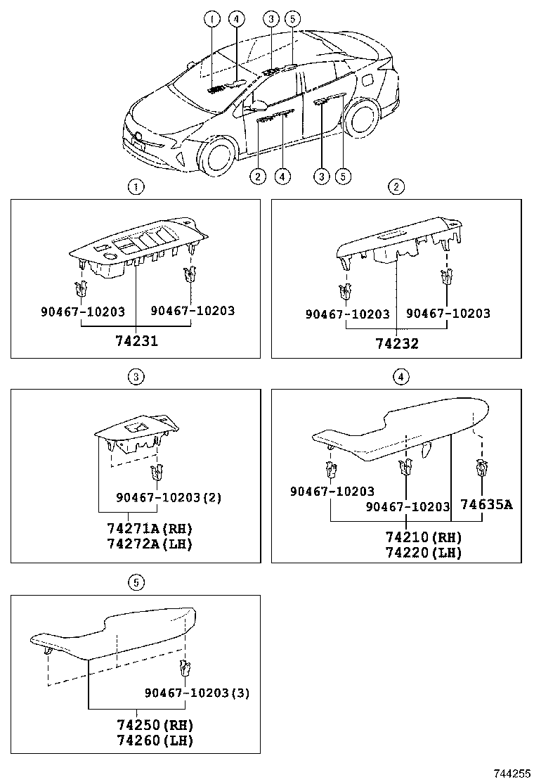 74232-47180 PANEL, FRONT ARMREST BASE, UPPER LH product image