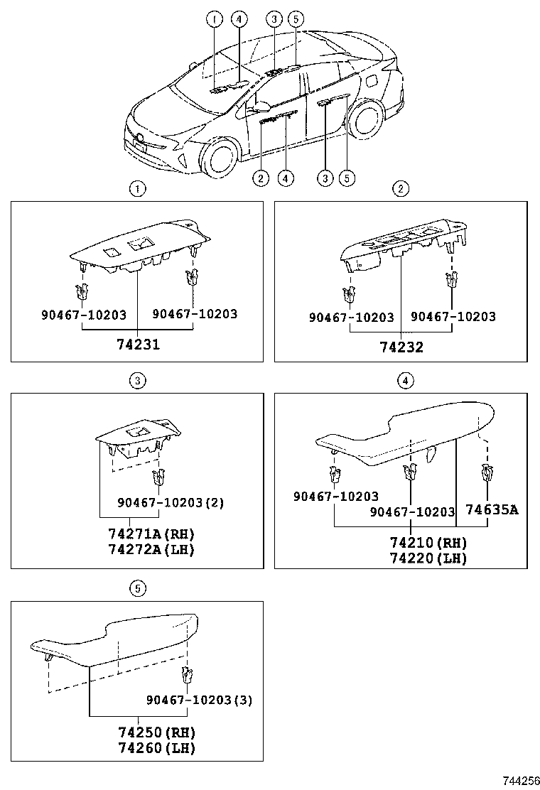 74232-47180 PANEL, FRONT ARMREST BASE, UPPER LH product image