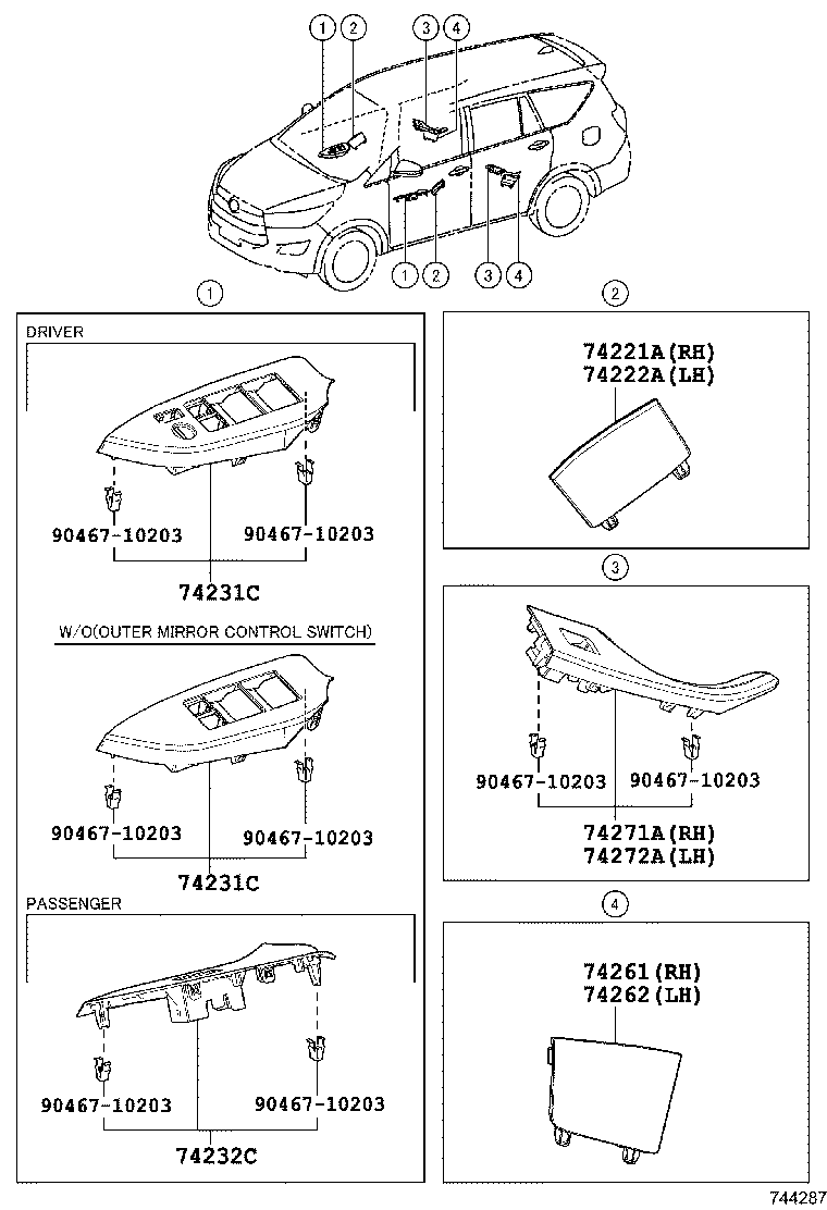 74272-0K290 PANEL, REAR DOOR ARMREST BASE, UPPER LH product image