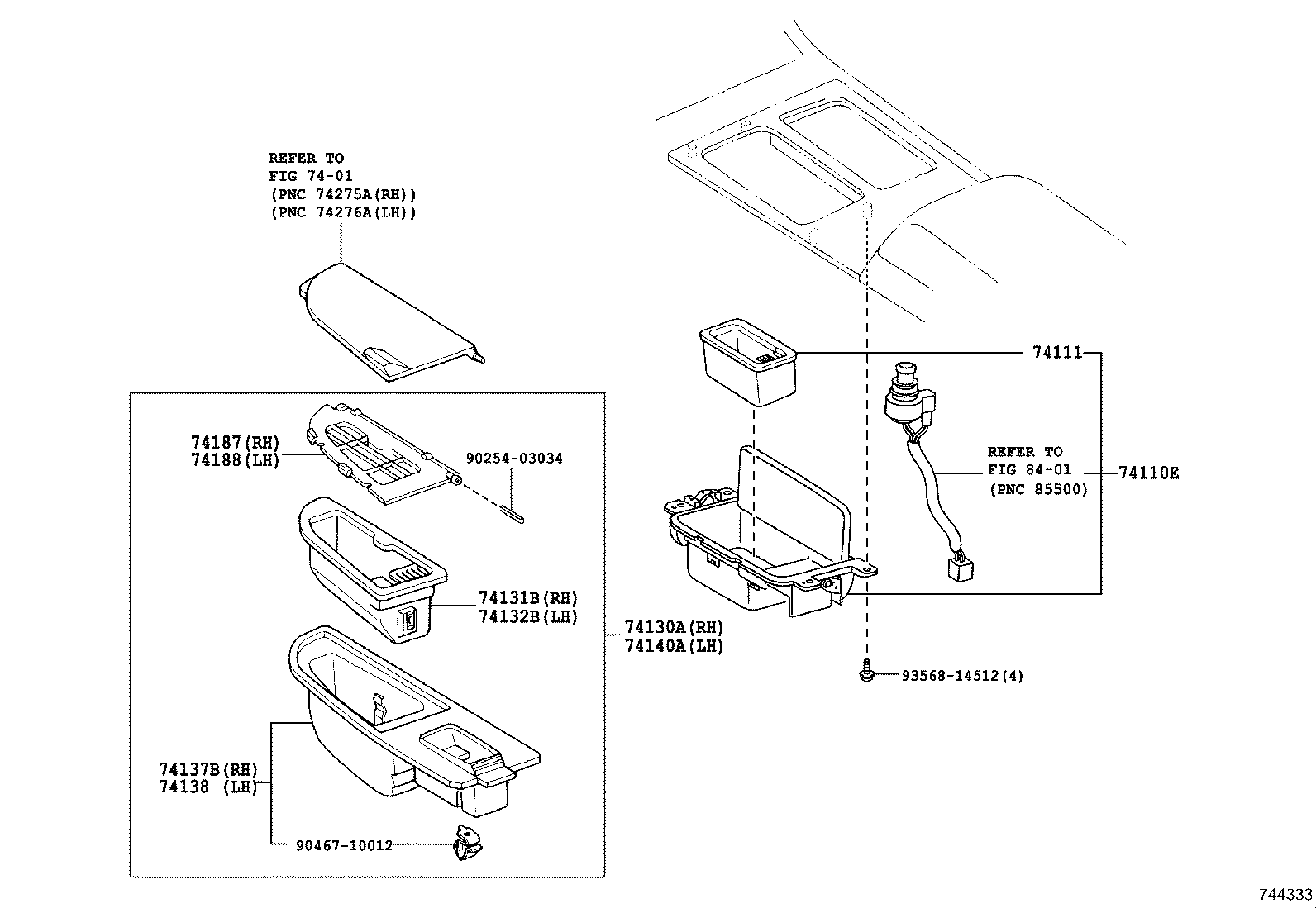 74130-50030 RECEPTACLE ASSY, REAR ASH, RH product image