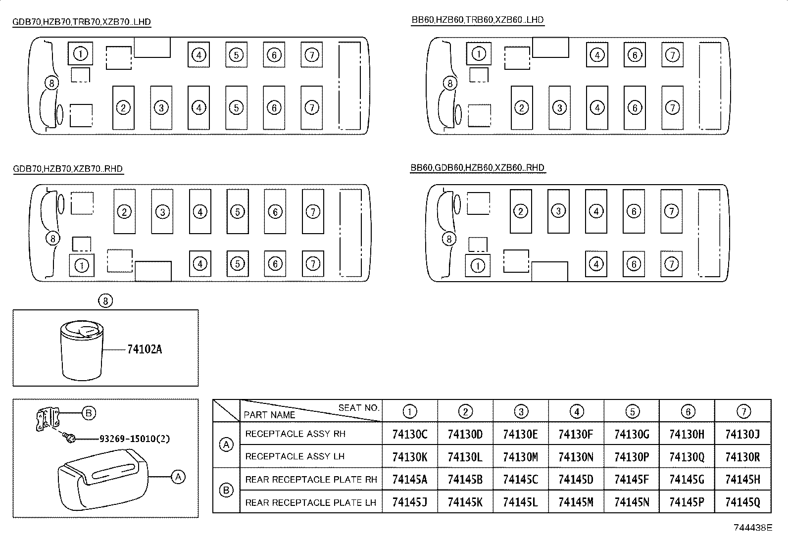 74130-36010-C1 RECEPTACLE ASSY, REAR ASH product image