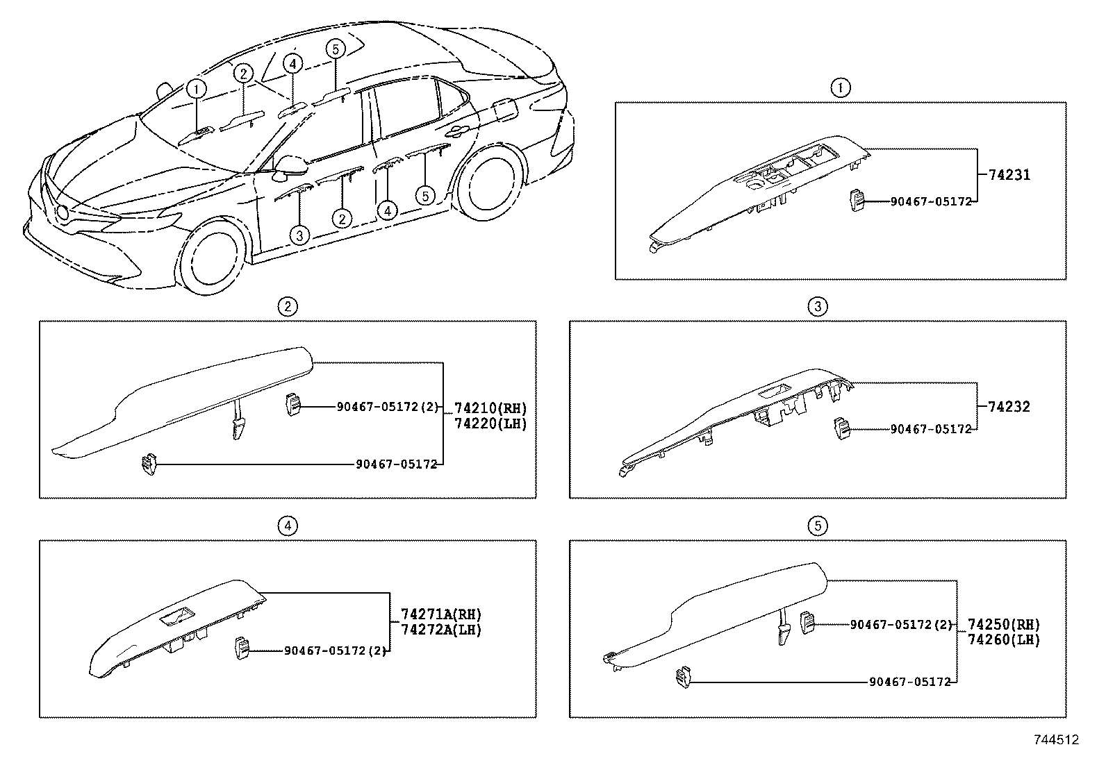 74232-33460 PANEL, FRONT ARMREST BASE, UPPER LH product image