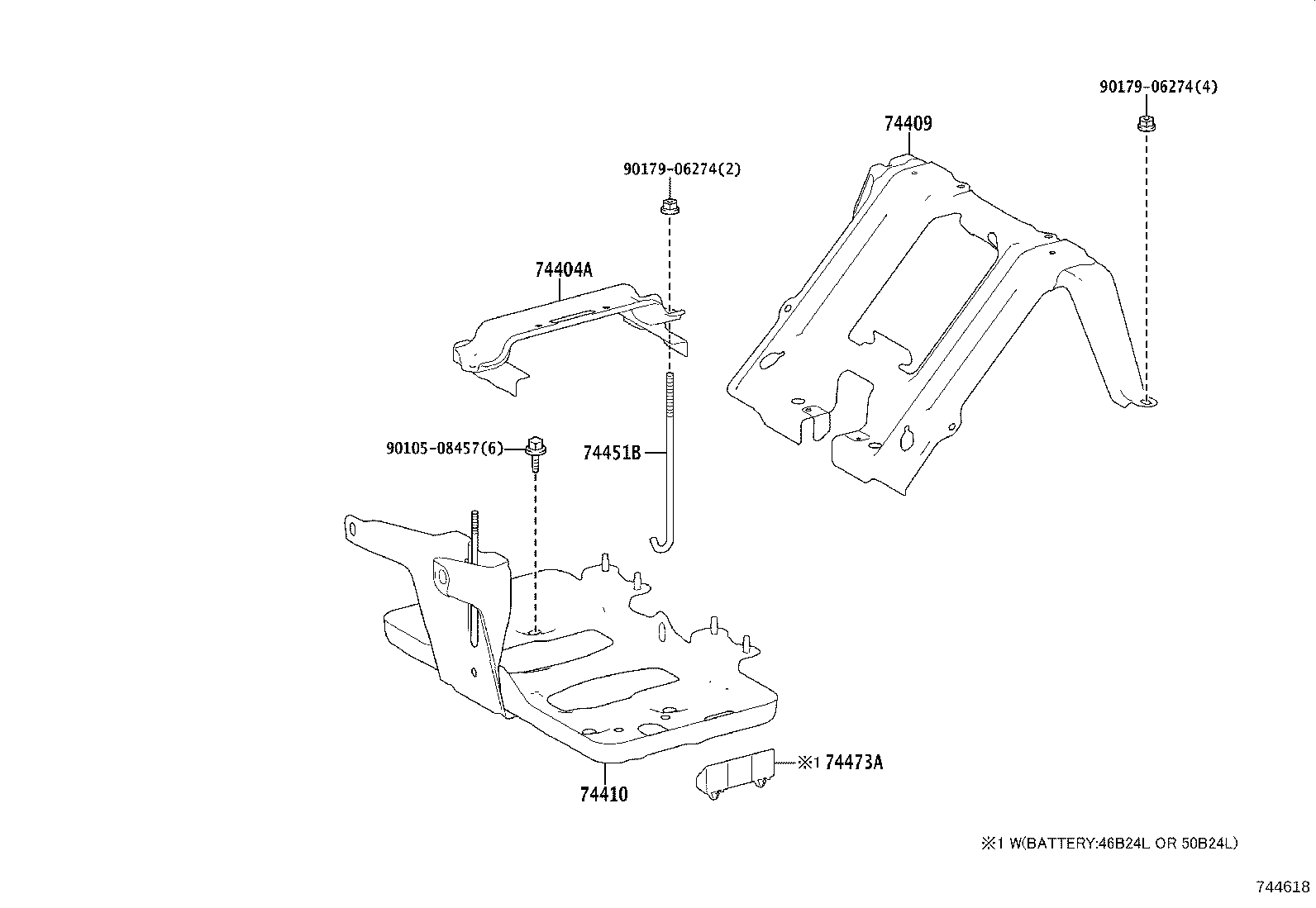 74409-50010 BRACKET SUB-ASSY, BATTERY CARRIER CATCH product image