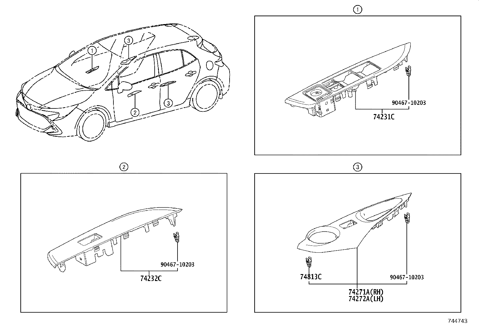 74271-12560 PANEL, REAR DOOR ARMREST BASE, UPPER RH product image