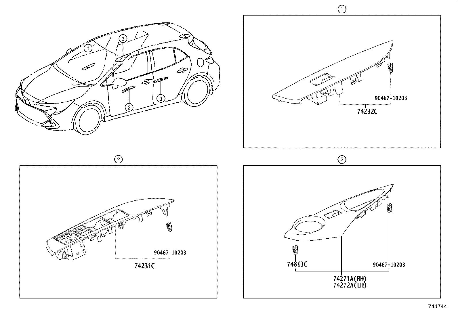 74271-12560 PANEL, REAR DOOR ARMREST BASE, UPPER RH product image