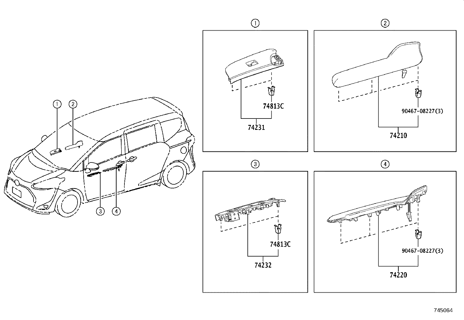 74232-0D560-C0 PANEL, FRONT ARMREST BASE, UPPER LH product image
