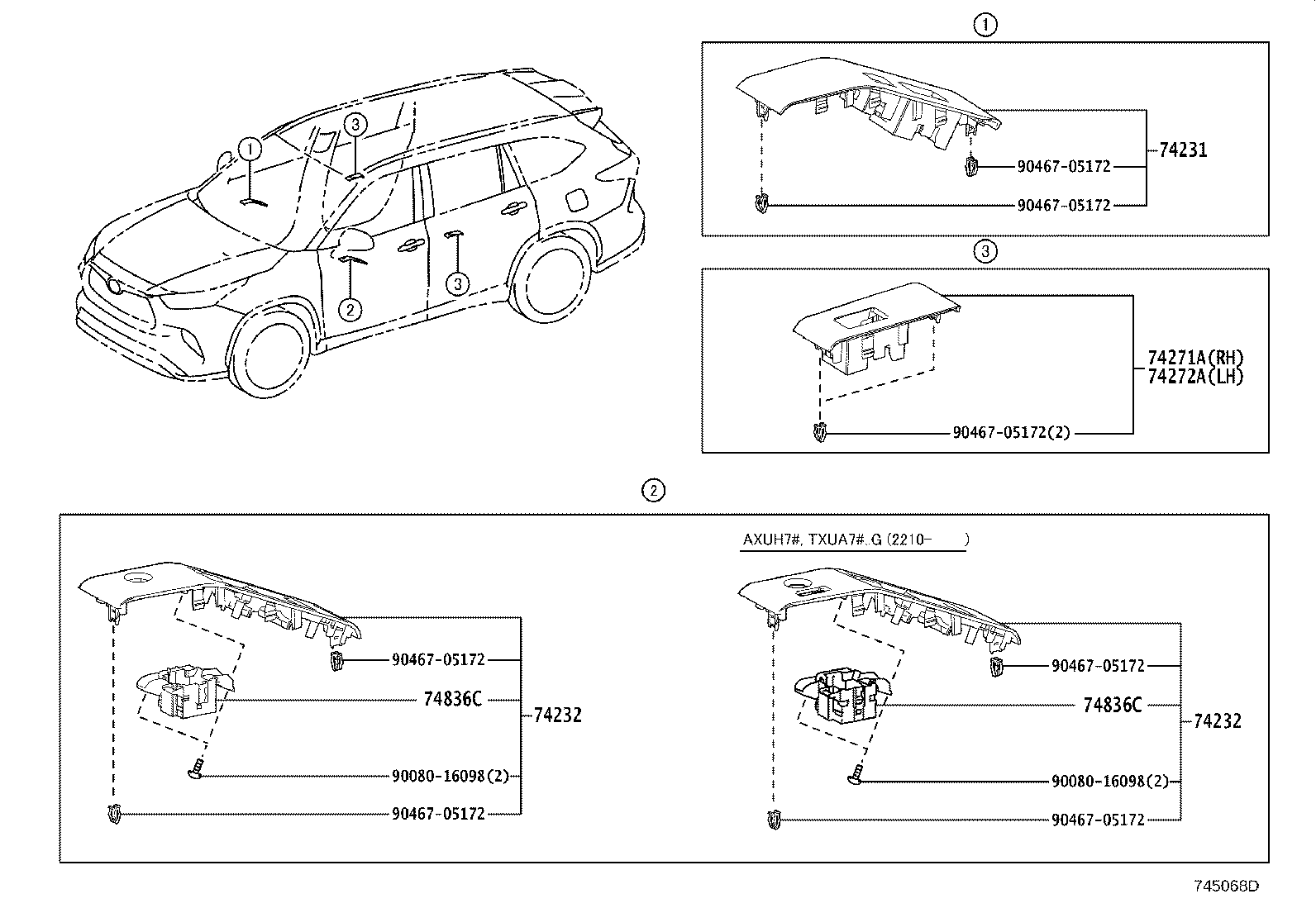 Toyota 74612-06160-B0 COVER, ASSIST GRIP
